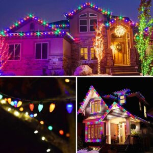 C9 Christmas Lights Outdoor/Indoor, Extendable 50 LED 49ft Green Wire Christmas Tree Lights, Plug in C9 String Lights, Roofline Light String for Christmas Party Wedding Garden Decor (Multi Color)