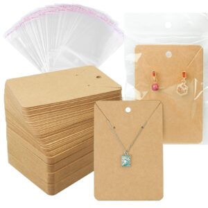 earring cards necklace display cards with bags,150 earring display cards, 150 pcs self-seal bags, kraft paper tags for diy ear studs(brown)
