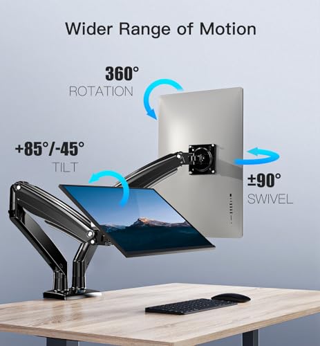 HUANUO Dual Desk Monitor Stand, for Two 13-35" Screens with USB, Height Adjustable Ultrawide Double Gas Spring Arm for 2 Monitors, 75 x 75mm/100 x 100mm VESA Mount, Hold up to 26.4lbs/Arm