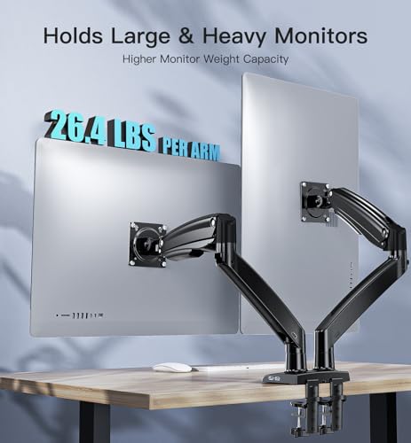 HUANUO Dual Desk Monitor Stand, for Two 13-35" Screens with USB, Height Adjustable Ultrawide Double Gas Spring Arm for 2 Monitors, 75 x 75mm/100 x 100mm VESA Mount, Hold up to 26.4lbs/Arm