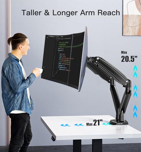 HUANUO Dual Desk Monitor Stand, for Two 13-35" Screens with USB, Height Adjustable Ultrawide Double Gas Spring Arm for 2 Monitors, 75 x 75mm/100 x 100mm VESA Mount, Hold up to 26.4lbs/Arm