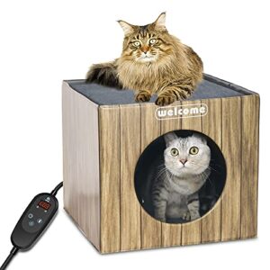 heated cat houses for outdoor cats, petnf weatherproof feral cat house for indoor outside cats small dogs in winter, heated cat bed with pet heating pad, foldable waterproof safe insulated cat shelter