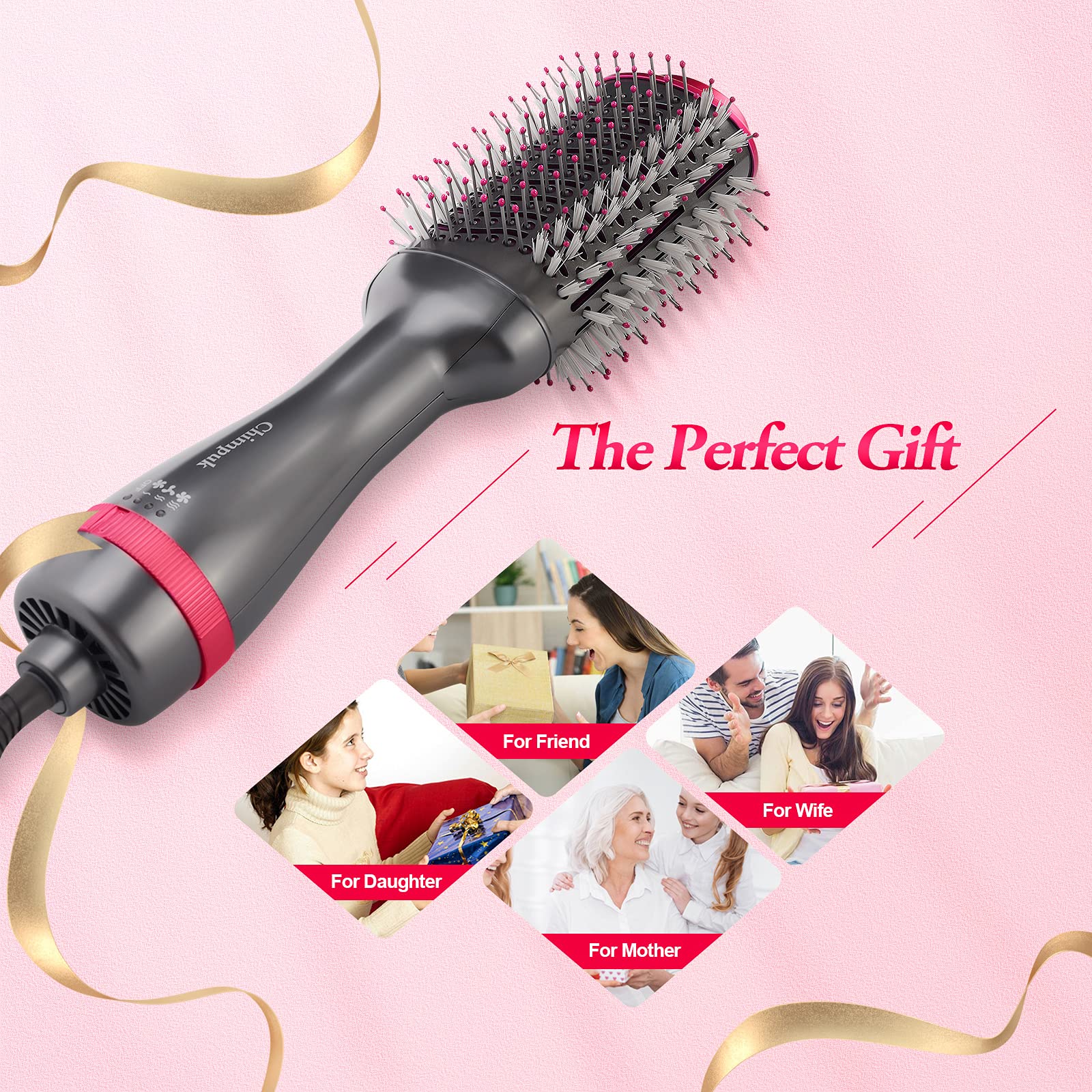 Chimpuk Hair Dryer Brush - One-Step Hot Air Brush, 5 in 1 Hair Curler Straightener Volumizer Blow Dryer, Negative Ion Reducing Frizz and Static, 1000W Hair Comb Styler Kit for All Hair Types