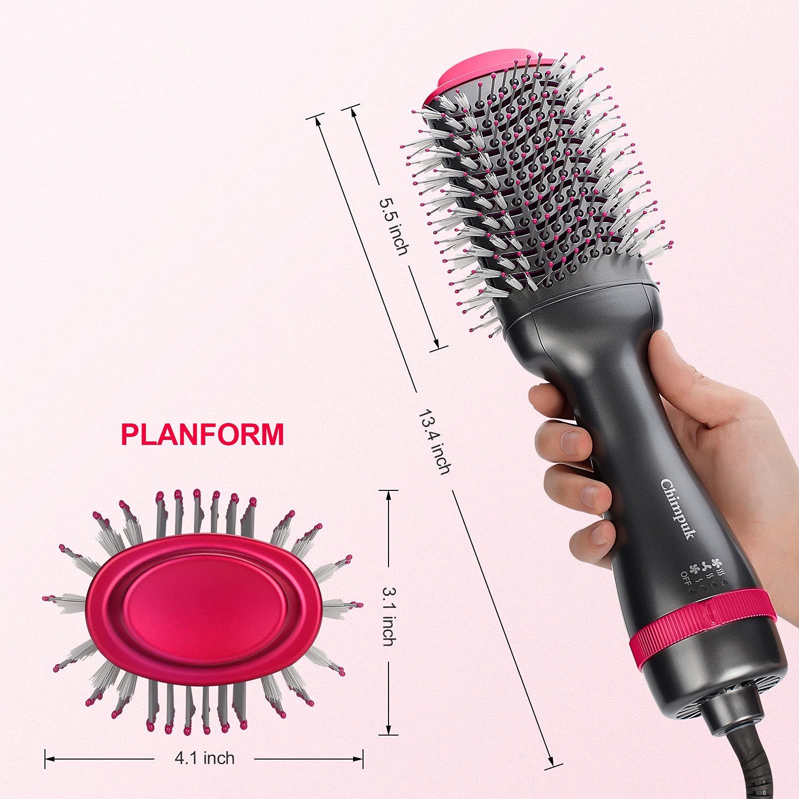 Chimpuk Hair Dryer Brush - One-Step Hot Air Brush, 5 in 1 Hair Curler Straightener Volumizer Blow Dryer, Negative Ion Reducing Frizz and Static, 1000W Hair Comb Styler Kit for All Hair Types