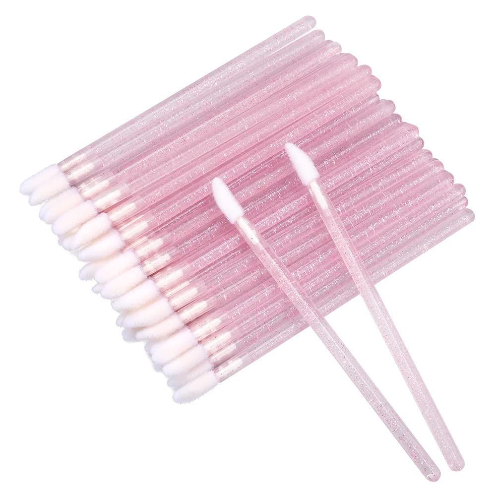 G2PLUS 300PCS Lip Brushes, Crystal Disposable Lip Brushes, Glitter Lip Gloss Applicators, Lipstick Gloss Wands Applicator Makeup Tool Kits for Lipstick and Lip Gloss (Pink)