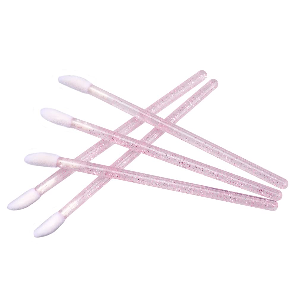 G2PLUS 300PCS Lip Brushes, Crystal Disposable Lip Brushes, Glitter Lip Gloss Applicators, Lipstick Gloss Wands Applicator Makeup Tool Kits for Lipstick and Lip Gloss (Pink)