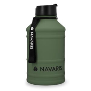 navaris stainless steel water bottle - single-walled 75oz (2.2l) big metal drinking bottle for sports, camping, gym - more than half gallon capacity