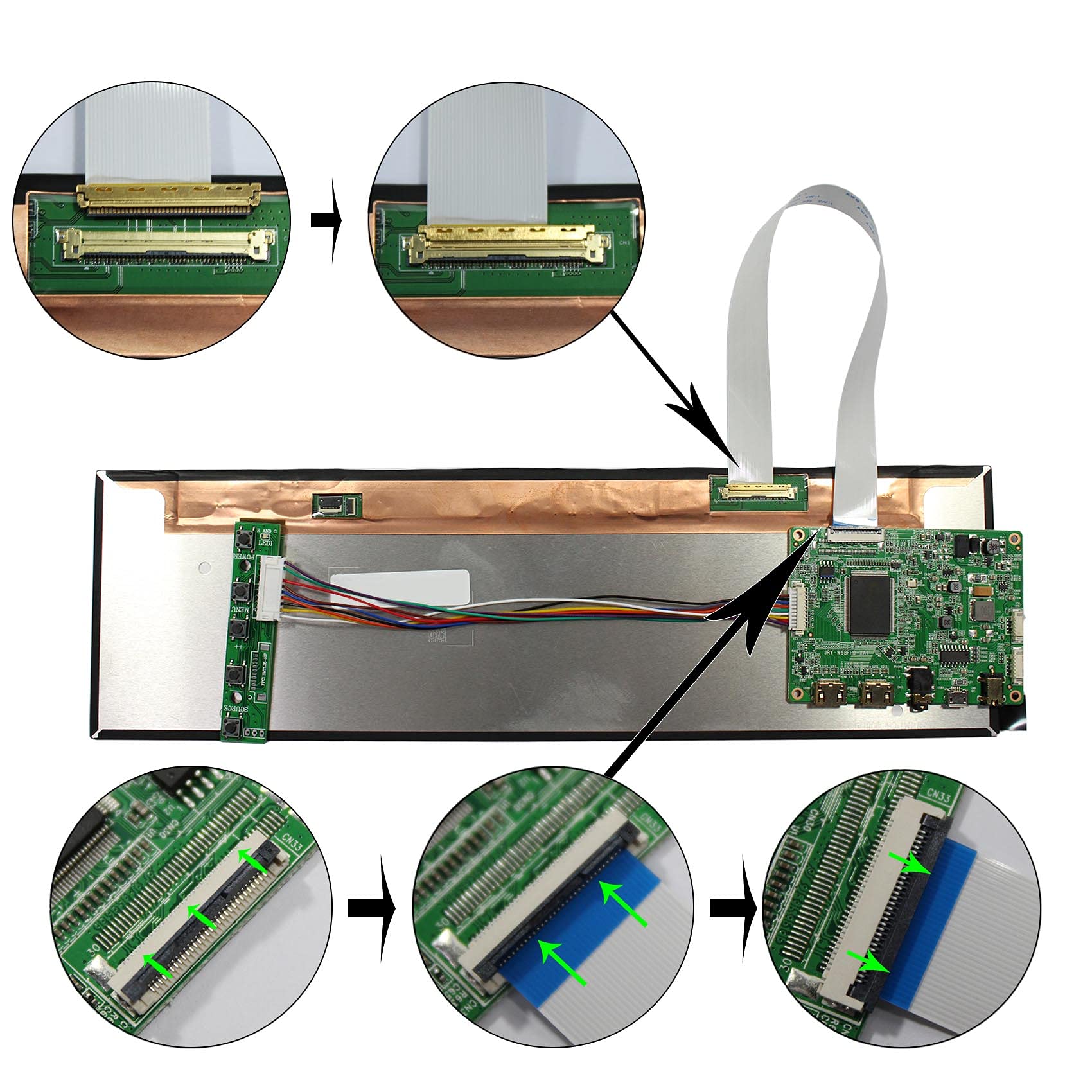 12.6 inch 1920x515 eDP IPS LCD Screen NV126B5M-N41 and 2Mini HDMI Micro USB LCD Controller Board,for DIY CPU GPU PC Computer Monitor Case