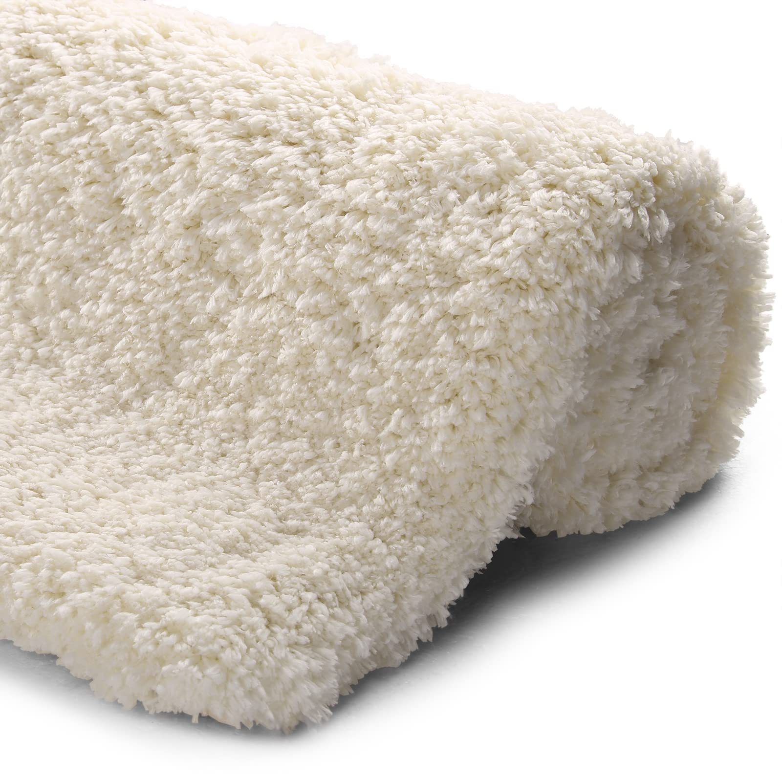 Yimobra Bath Rugs Plush Bath Mat, Soft Comfortable, Extra Thick Fluffy Shower Rug, Super Water Absorbent, Machine Washable Non Slip Shaggy Mats for Tub (31.5 x 19.8 Inches, Beige)