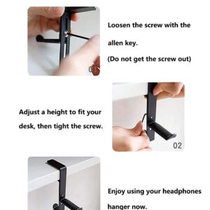 N / A Headphone Stand Headset Hanger Hook Mount Bracket, Adjustable Desk Gaming Headphone Holder, PC Gaming Headset Display, Universal Mic Cable Keys Clamp Hook Compatible with Tables, Book Shelfs