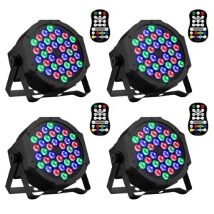 36 led stage lights, aoellit rgb dj lights sound activated compatible with dmx-512 & remote uplights for wedding events party - 4 pack