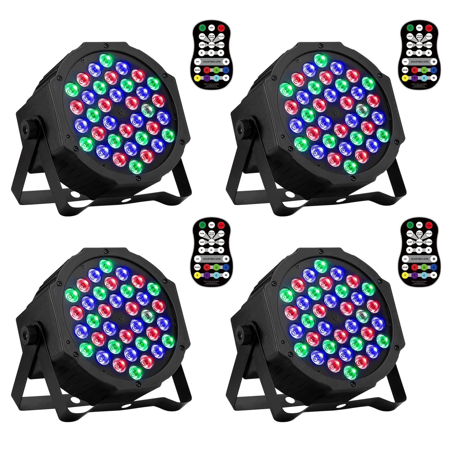 36 LED Stage Lights, AOELLIT RGB DJ Lights Sound Activated Compatible with DMX-512 & Remote Uplights for Wedding Events Party - 4 Pack