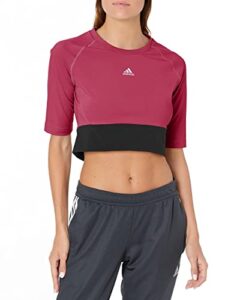 adidas women's sportphoria short sleeve crop aeroready, wild pink/white, small