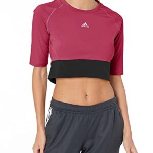 adidas Women's Sportphoria Short Sleeve Crop AEROREADY, Wild Pink/White, Small