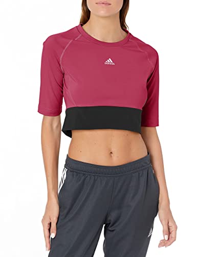 adidas Women's Sportphoria Short Sleeve Crop AEROREADY, Wild Pink/White, Small