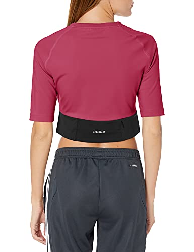 adidas Women's Sportphoria Short Sleeve Crop AEROREADY, Wild Pink/White, Small