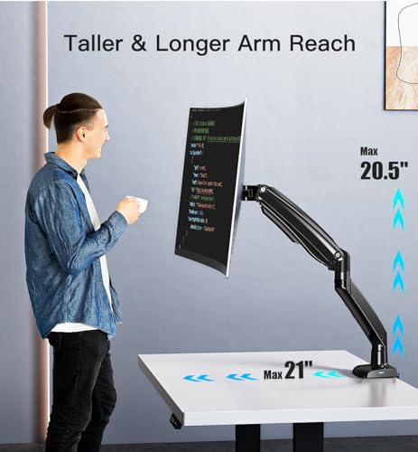 HUANUO Ultrawide Monitor Arm for Max 35 inch Screens, Aviation-Grade Aluminum Heavy Duty Monitor Arm Holds 26.4lbs Computer Monitor, Adjustable Gas Spring Monitor Mount, VESA 75/100mm