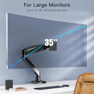 HUANUO Ultrawide Monitor Arm for Max 35 inch Screens, Aviation-Grade Aluminum Heavy Duty Monitor Arm Holds 26.4lbs Computer Monitor, Adjustable Gas Spring Monitor Mount, VESA 75/100mm