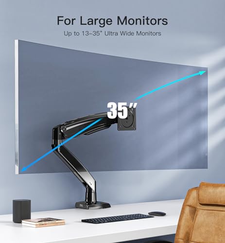 HUANUO Ultrawide Monitor Arm for Max 35 inch Screens, Aviation-Grade Aluminum Heavy Duty Monitor Arm Holds 26.4lbs Computer Monitor, Adjustable Gas Spring Monitor Mount, VESA 75/100mm