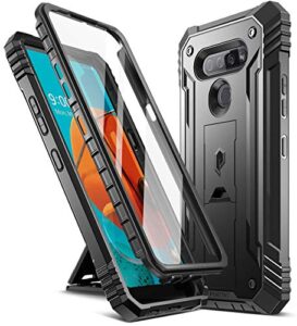 poetic revolution series for lg k51 case, lg reflect case, lg q51 case, full-body rugged dual-layer shockproof protective cover with kickstand and built-in-screen protector, black