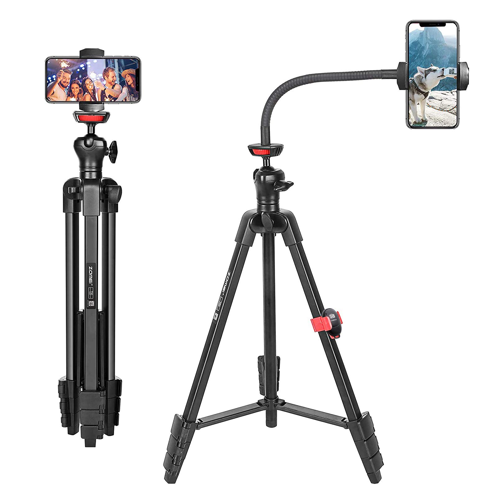 Tripod for iPhone and Android Cellphone,54-inch Premium Flexible Phone Tripod with 14-inch Adjustable Gooseneck, Cellphone Phone Tablet Stand Holder,Upgrade Ball Head and Carrying Bag