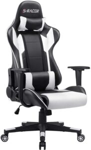 furniwell gaming chair pu leather office chair high back computer chair desk chair adjustable swivel racing executive leather ergonomic task chair with headrest and lumbar support (white)