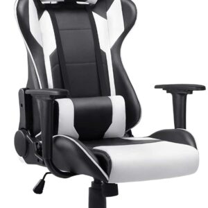 Furniwell Gaming Chair PU Leather Office Chair High Back Computer Chair Desk Chair Adjustable Swivel Racing Executive Leather Ergonomic Task Chair with Headrest and Lumbar Support (White)