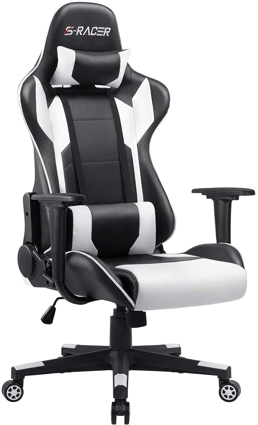 Furniwell Gaming Chair PU Leather Office Chair High Back Computer Chair Desk Chair Adjustable Swivel Racing Executive Leather Ergonomic Task Chair with Headrest and Lumbar Support (White)