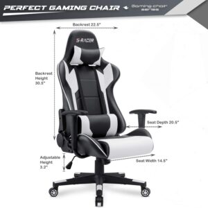 Furniwell Gaming Chair PU Leather Office Chair High Back Computer Chair Desk Chair Adjustable Swivel Racing Executive Leather Ergonomic Task Chair with Headrest and Lumbar Support (White)