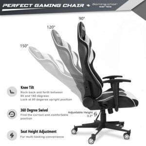 Furniwell Gaming Chair PU Leather Office Chair High Back Computer Chair Desk Chair Adjustable Swivel Racing Executive Leather Ergonomic Task Chair with Headrest and Lumbar Support (White)