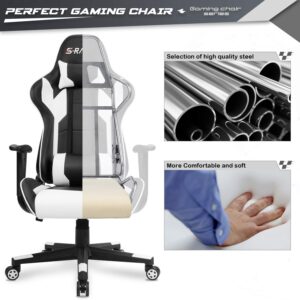 Furniwell Gaming Chair PU Leather Office Chair High Back Computer Chair Desk Chair Adjustable Swivel Racing Executive Leather Ergonomic Task Chair with Headrest and Lumbar Support (White)