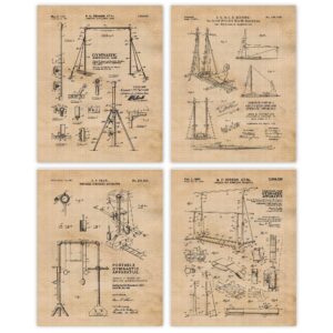 vintage gymnastic equipment patent prints, 4 (8x10) unframed photos, wall art decor gifts for home office studio gears garage college school gym student teacher coach state national championship fans