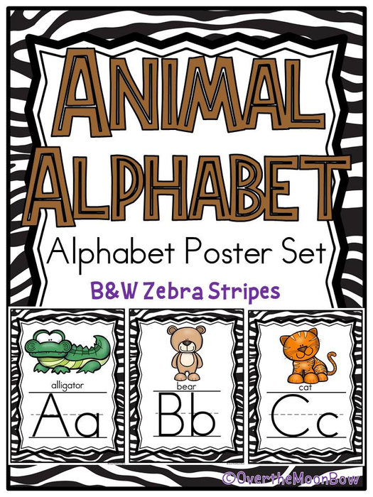 Animal Alphabet A-Z | Alphabet Poster Set | Zebra Stripe