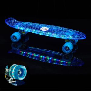 huaxiao 22 inch skateboard- with led light up wheels for beginners,complete mini cruiser retro skateboard for kid,smooth riding,durable polypropylene with pu wheels