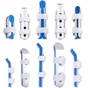 10 pieces finger splint metal finger support finger knuckle immobilization with soft foam inner band and protective vent for adults and children, 3 sizes (blue)