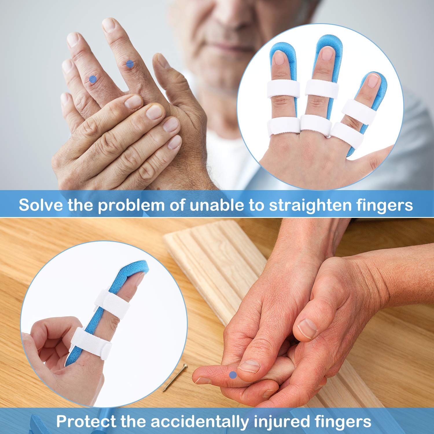 10 Pieces Finger Splint Metal Finger Support Finger Knuckle Immobilization with Soft Foam Inner Band and Protective Vent for Adults and Children, 3 Sizes (Blue)