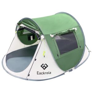 eackrola 2-person-tent, instant pop up tent for camping, easy setup beach tent sun shelter - ventilated mesh windows, water resistant, carry bag included (green)