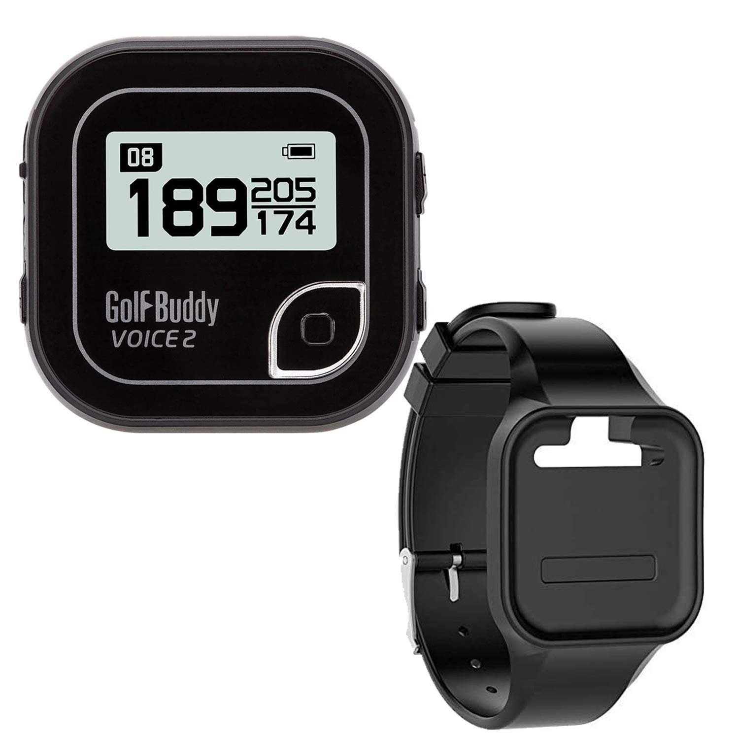 GOLFBUDDY Voice 2 Talking GPS Rangefinder (Bundle), Long Lasting Battery Golf Distance Range Finder & Silicon Strap Wristband (Voice 2, Black Voice 2 + Black Wristband)