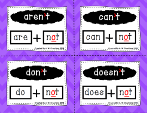 phonics flash cards - contractions