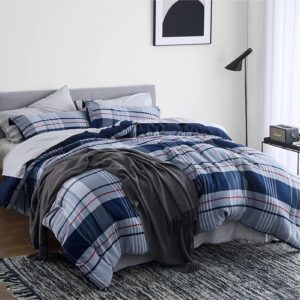 Bedsure Twin Comforter Set Plaid - Grid Navy Blue and Grey Comforter, Lightweight Comforter Checkered Soft Twin Bed Comforter Set for Boys with 1 Pillow Sham (Twin, 68"×88")