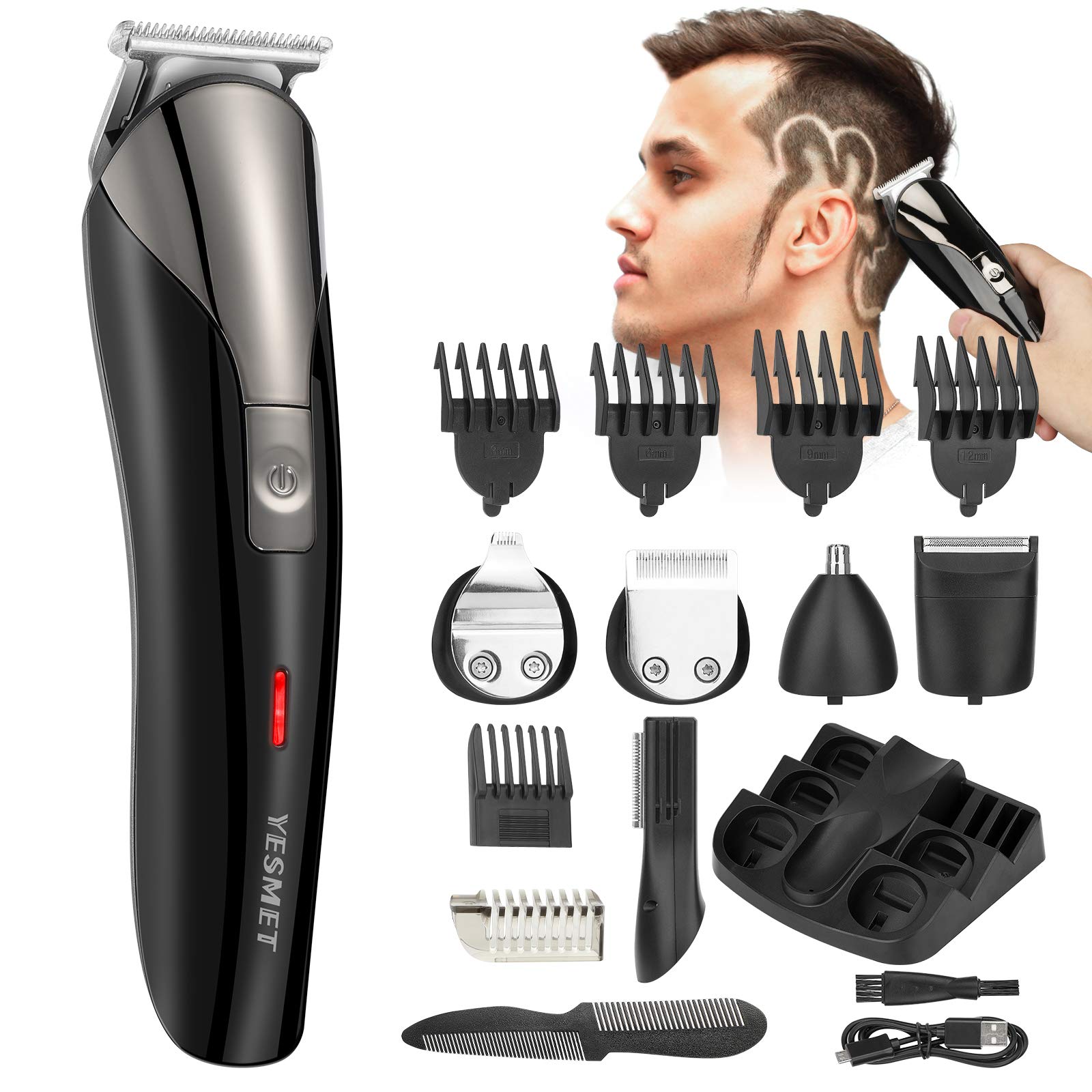 Beard Trimmer for Men, YESMET Professional Hair Clippers, Fast Rechargeable Cordless Hair Trimmer with Waterproof Low Noise, Electric Hair Cutting Kits for Head, Nose, Mustache, Face, Body Grooming