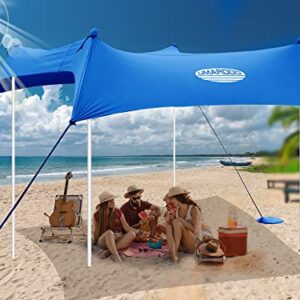 UMARDOO Family Beach Tent Canopy Sun Shade Portable 10×10FT, Large Wind Resistance Beach Sun Shelter Easy Setup with Packable Carry Bag for Outdoor Travel UPF 50+ (Blue)