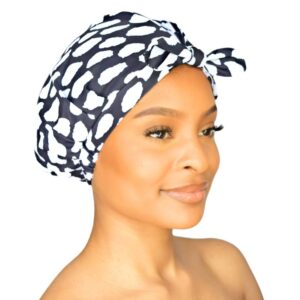 GRACE & COMPANY Luxury Shower Cap For Women - 100% Waterproof, Reusable, Washable & Breathable Shower Caps - Casablanca