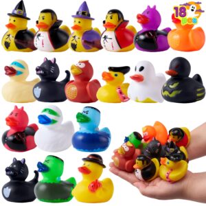 joyin 18 pcs halloween fancy novelty assorted rubber ducks for fun bath squirt squeaker duckies, school classroom present bath toys prizes ducky, trick or treat fillers party favor
