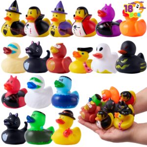 JOYIN 18 PCS Halloween Fancy Novelty Assorted Rubber Ducks for Fun Bath Squirt Squeaker Duckies, School Classroom Present Bath Toys Prizes Ducky, Trick or Treat Fillers Party Favor