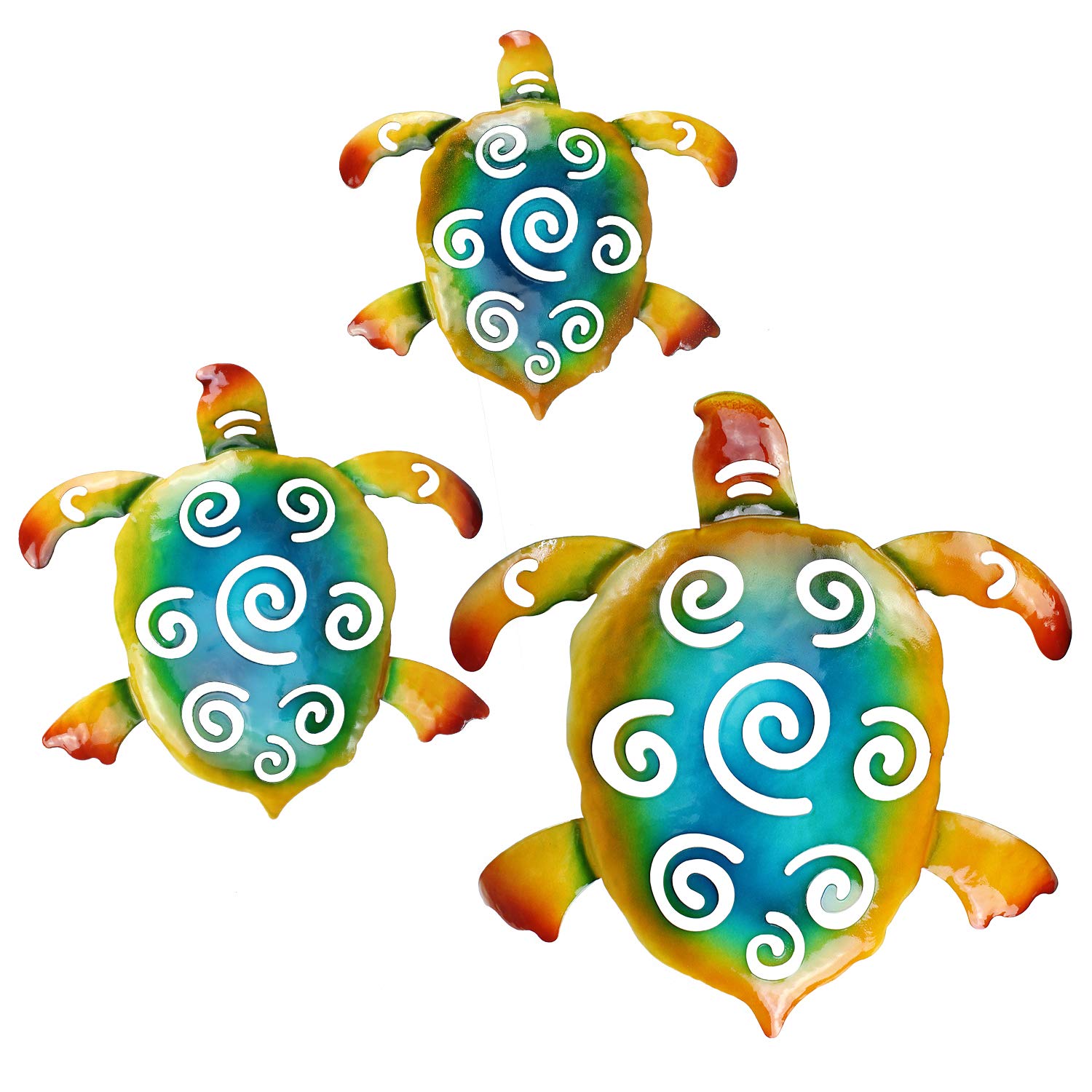 FANWNKI Metal Sea Turtles Set of 3 Wall Decor Art Beach Sculptures Hanging for Home Garden