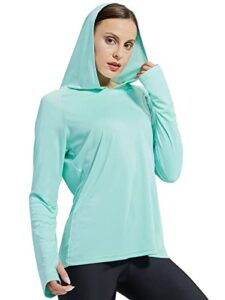 mier women's upf 50+ sun protection hoodie shirt long sleeve outdoor uv shirt running hiking tee shirt, quick dry, aqua, s