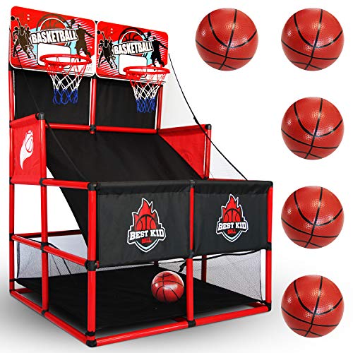 BESTKID BALL Kids Basketball Hoop Double Shot System Arcade Game Set: Indoor & Outdoor Sports Toys for Boys & Girls, Includes Ball & Shot Counter, Ideal Party Gifts for Little Athletes Ages 3-9.