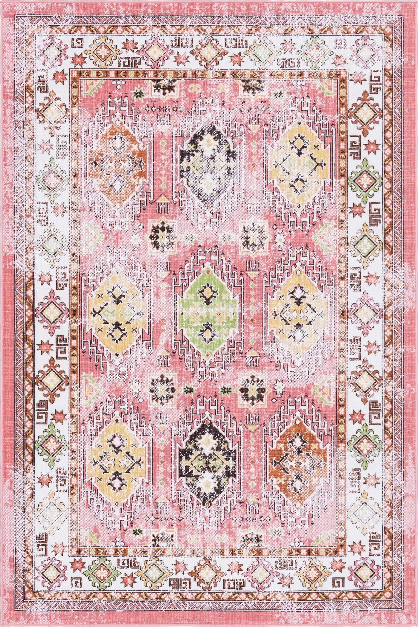 Unique Loom Aarhus Collection Area Rug - Southwestern (5' 1" x 7' 10" Rectangle, Rose/ Green)