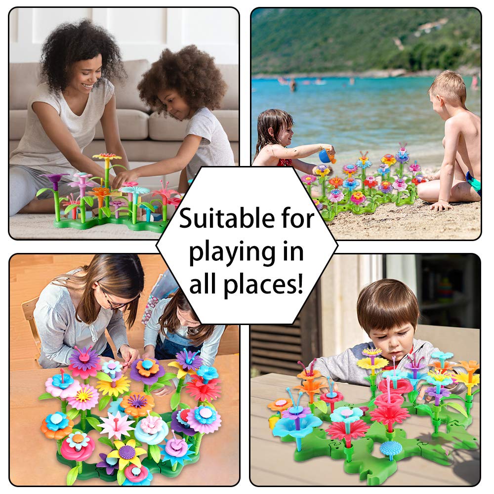 Scientoy Flower Garden Building Toys, Girl Toys Build a Garden, 130 PCS Flower Pretend Gardening Gift for Kids, Floral Arrangement Playset for Age 3-7 Year Old Child Educational Activity